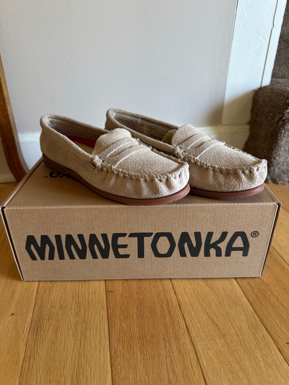 Minnetonka Tan Suede Penny Loafers